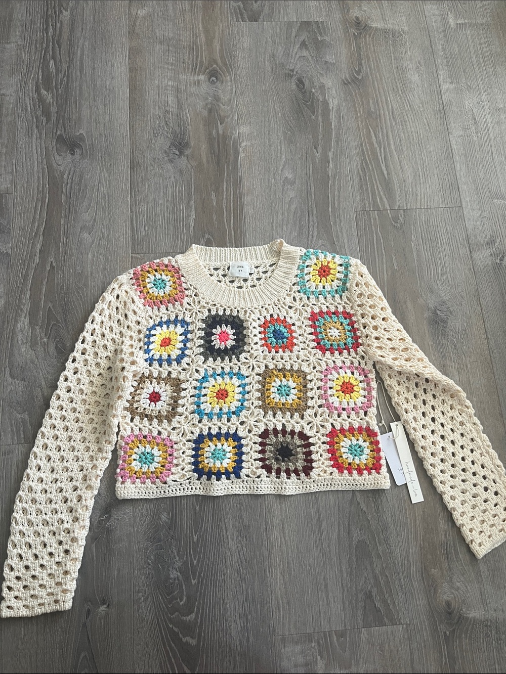 Handmade-Inspired Crochet Granny Square Sweater NWT Luna Ivy